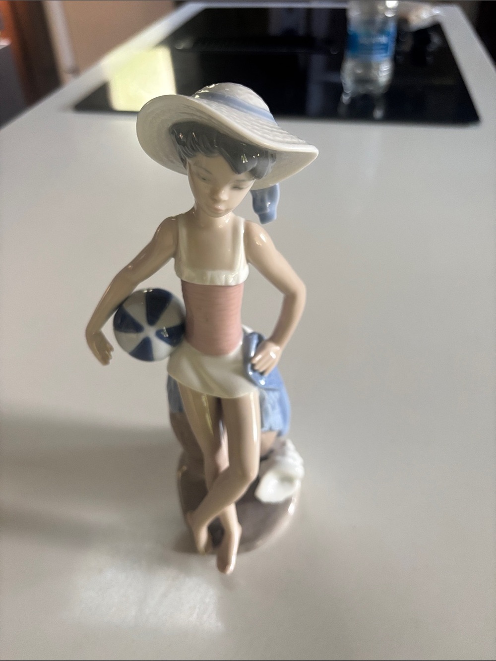 Lladro Porcelain Seaside Girl Figurine in Blue, Pink and Cream